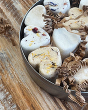 Load image into Gallery viewer, Teacher Sugar Heart Drops Sugar Cubes with Flavor & Real Flowers - Vanilla Lemon Cinnamon Butterfly Pea Rose Orange