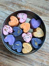 Load image into Gallery viewer, Sugar Heart Drops Sugar Cubes with Flavor & Real Flowers - Vanilla Lemon Cinnamon Butterfly Pea Rose Orange