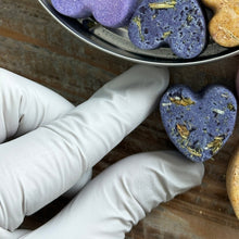 Load image into Gallery viewer, Teacher Sugar Heart Drops Sugar Cubes with Flavor & Real Flowers - Vanilla Lemon Cinnamon Butterfly Pea Rose Orange