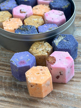 Load image into Gallery viewer, Sugar Hex Drops Sugar Cubes with Flavor & Real Flowers - Vanilla Lemon Cinnamon Butterfly Pea Rose Orange
