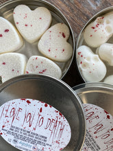 Load image into Gallery viewer, I Love You To Death Handcrafted Sugar Skulls Sugar Cubes in Metal Tin for Coffee - Tea - Cocktails &amp; More