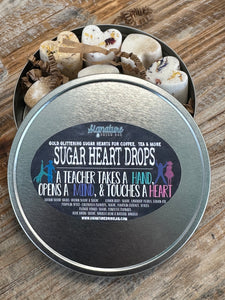 Teacher Sugar Heart Drops Sugar Cubes with Flavor & Real Flowers - Vanilla Lemon Cinnamon Butterfly Pea Rose Orange