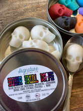 Load image into Gallery viewer, Metal Tin of Handcrafted Sugar Skulls Sugar Shapes for Coffee - Tea - Cocktails &amp; More