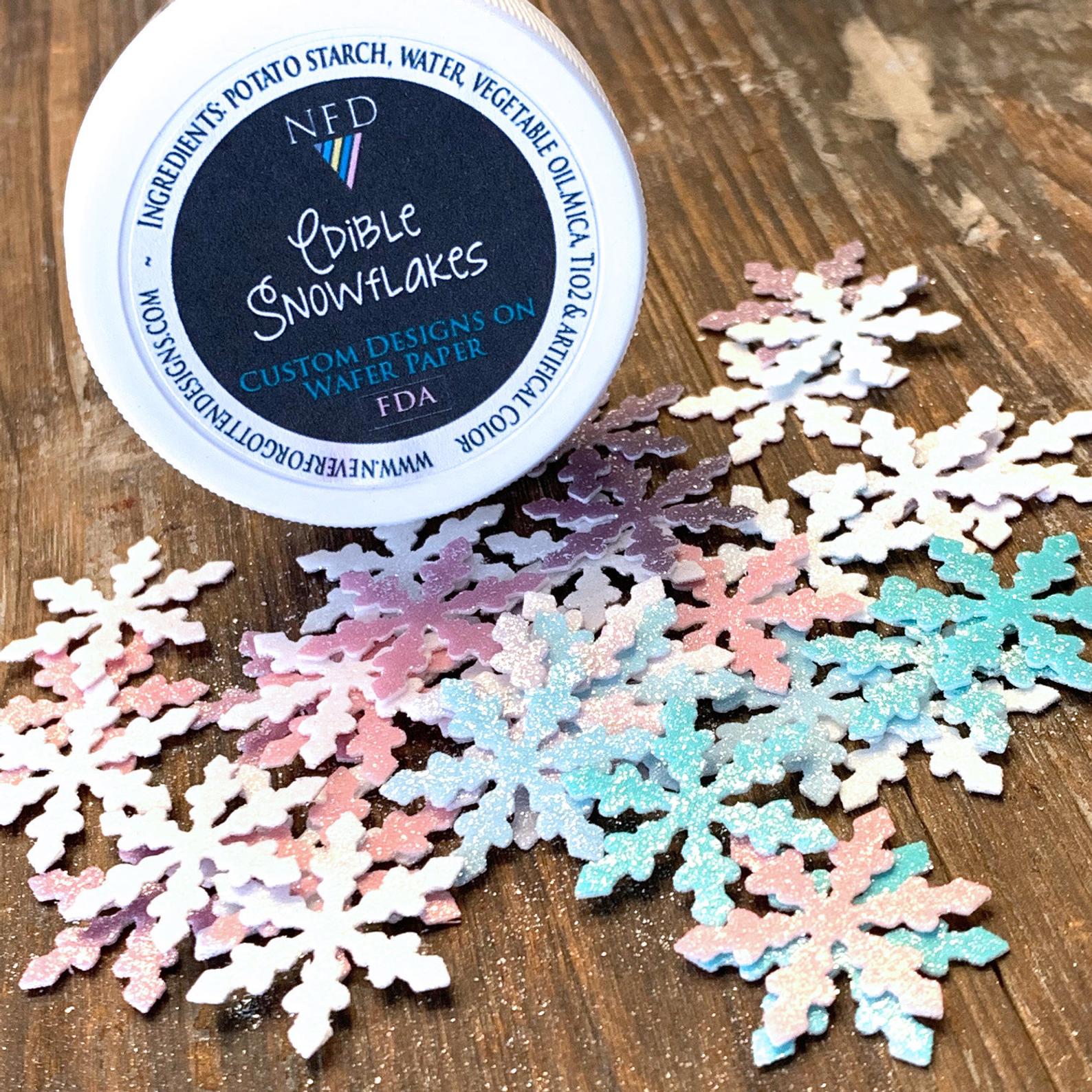 Large 1 Edible Wafer Snowflakes Infused with Edible Glitter