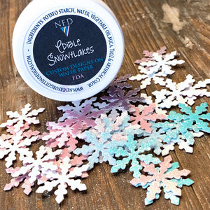 Large 1" Edible Wafer Snowflakes Infused with Edible Glitter